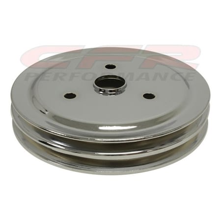 Cfr Performance Chrome Steel Crankshaft Pulley - Short 2 Groove for 1955-68 Chevy Small Block HZ-9603-C